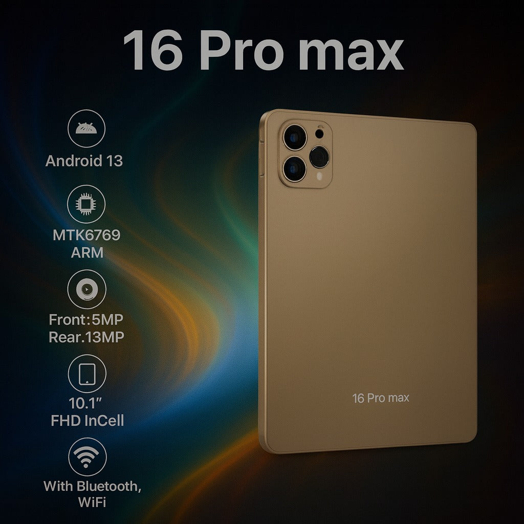 16 Pro Max Tablet - 10.1” Fhd Ekran, Android 13, 13MP Kamera, Bluetooth & Wifi
