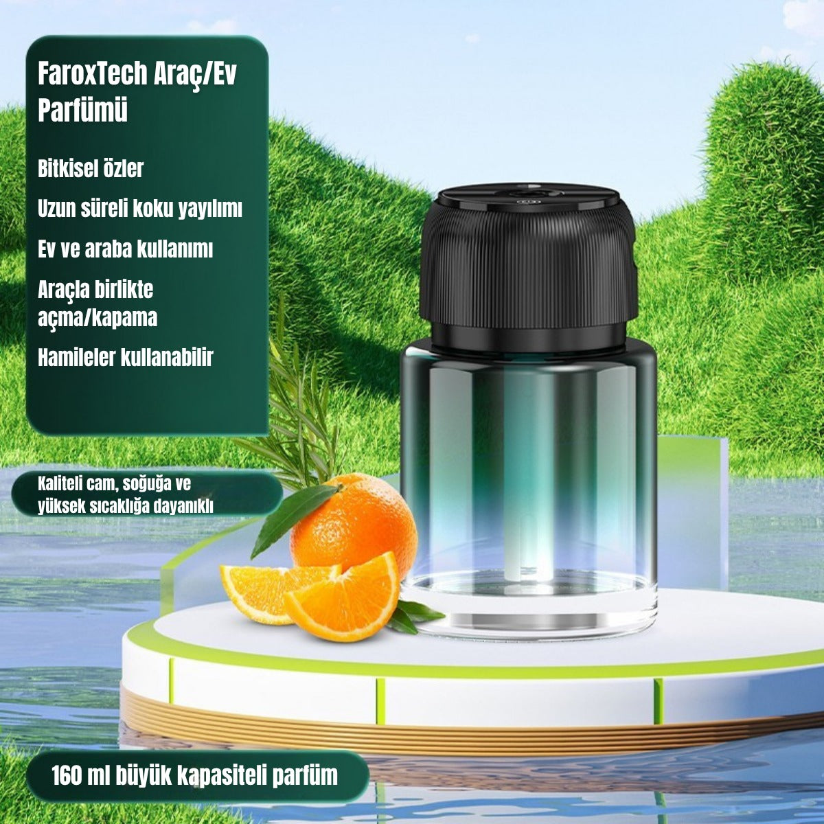 160 ml Araç ve Ev Kullanıma Uygun Akıllı Buharlı Koku Difüzörü | Uzun Süreli Bitkisel Esans | Hamileler İçin Güvenli