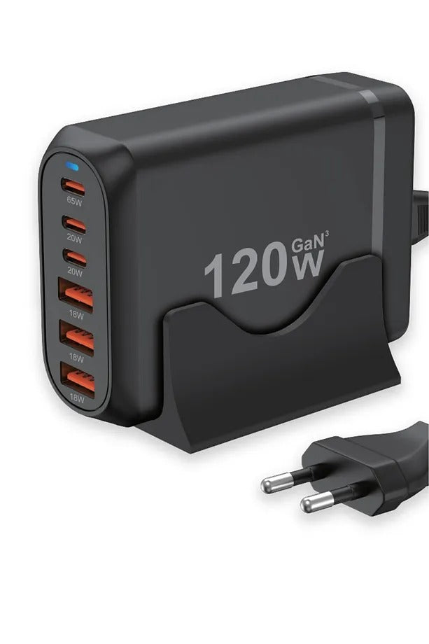 120W GaN³ Çoklu USB Hızlı Şarj Adaptörü | 6 Port PD & QC 3.0 Destekli Masaüstü Şarj Cihazı