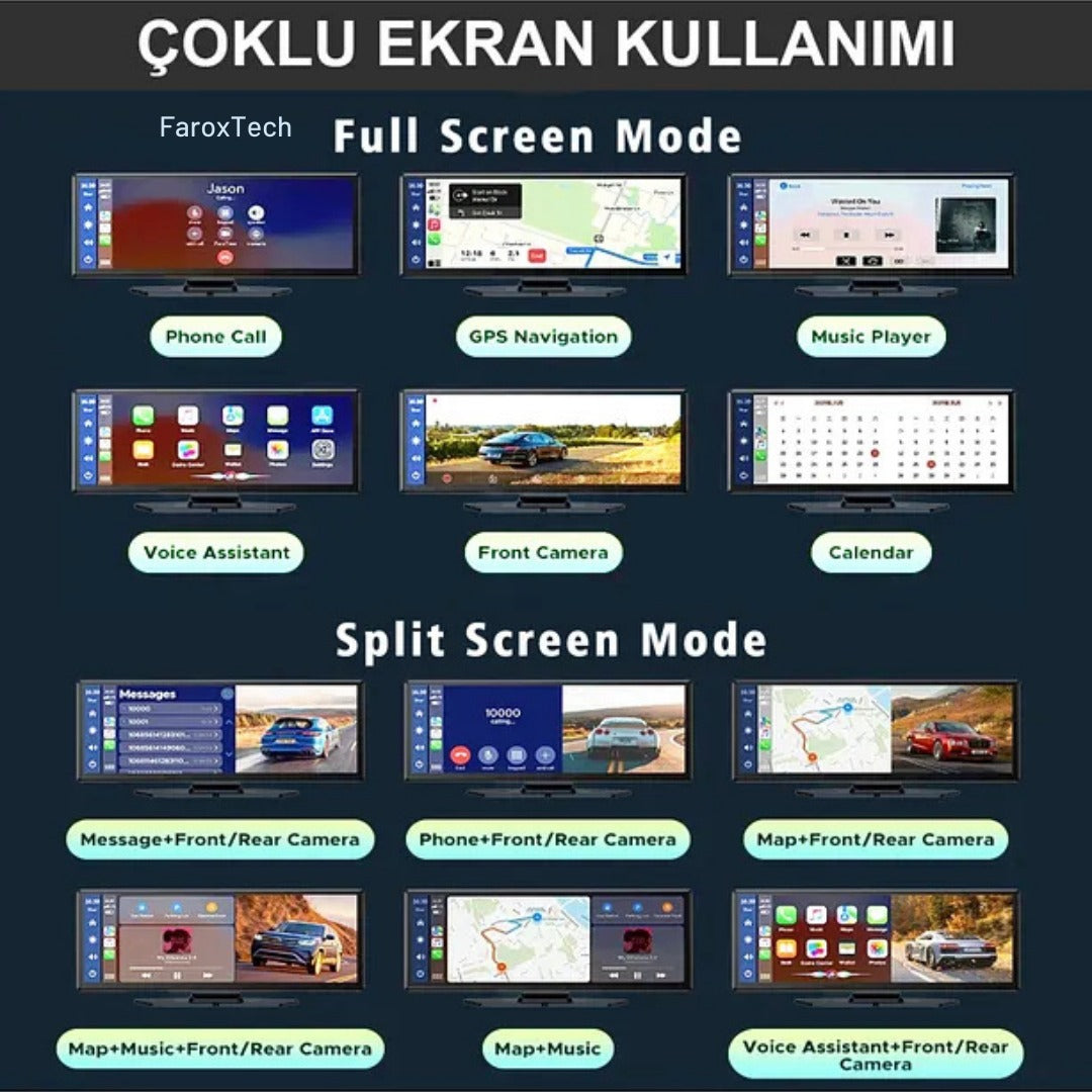 UHD 4K 360° Döner Lensli Araç Kamerası – İç/Dış Mod, Mikrofonlu