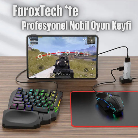 5’i 1 Arada Mobil Oyun Seti | RGB Mouse, Tek Elle Klavye, Telefon Tutucu & Mouse Pad