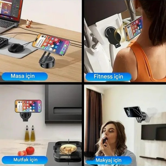 360° Döner Manyetik Vakumlu Telefon Tutucu – Araç ve Masa Üstü Kullanım, Güçlü Mıknatıs, Ayarlanabilir Kol