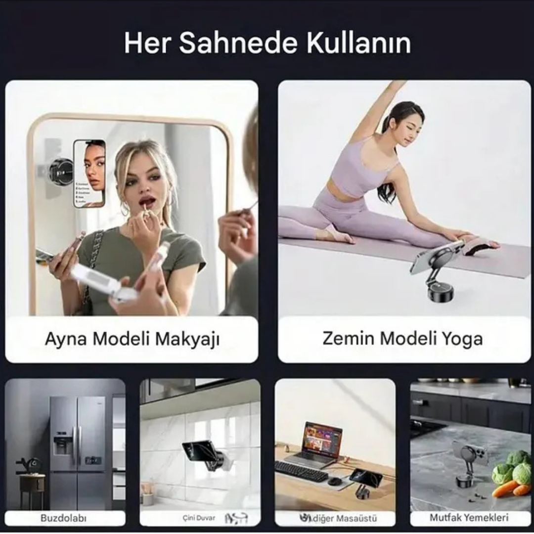 360° Döner Manyetik Vakumlu Telefon Tutucu – Araç ve Masa Üstü Kullanım, Güçlü Mıknatıs, Ayarlanabilir Kol