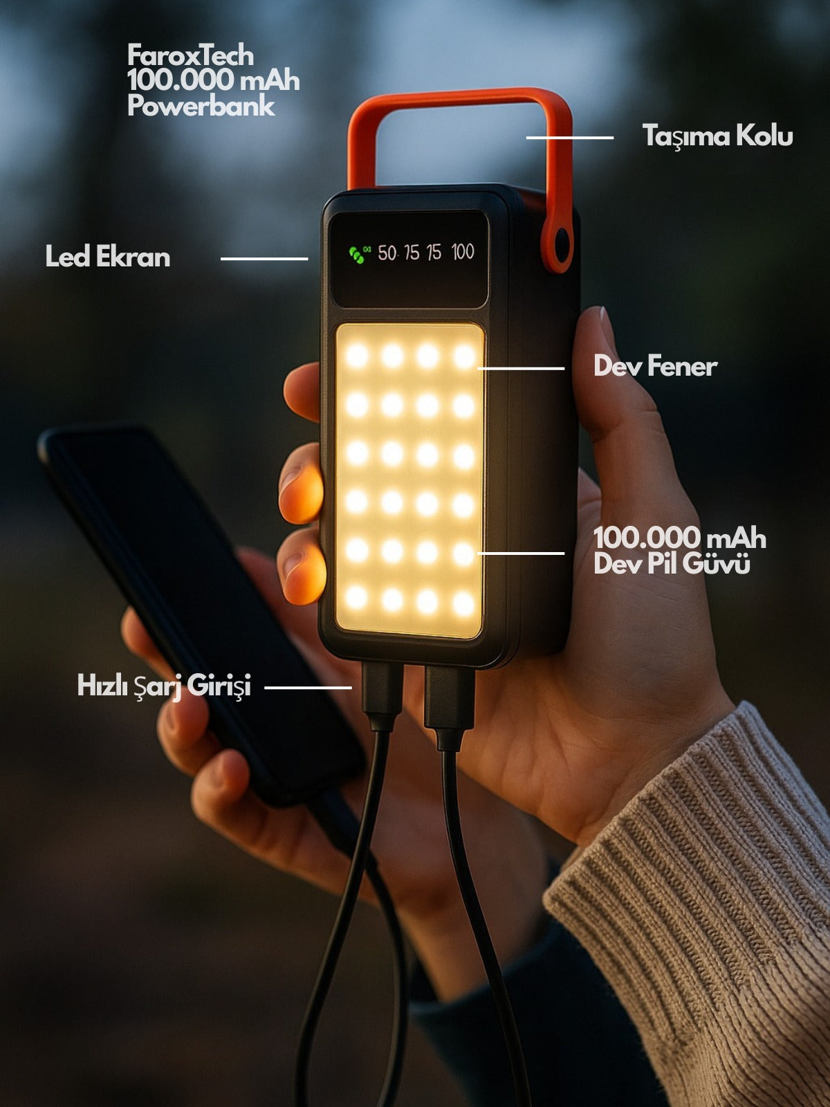 100000MAH Yüksek Kapasiteli LED Işıklı Hızlı Şarj Powerbank – Taşınabilir Şarj Cihazı