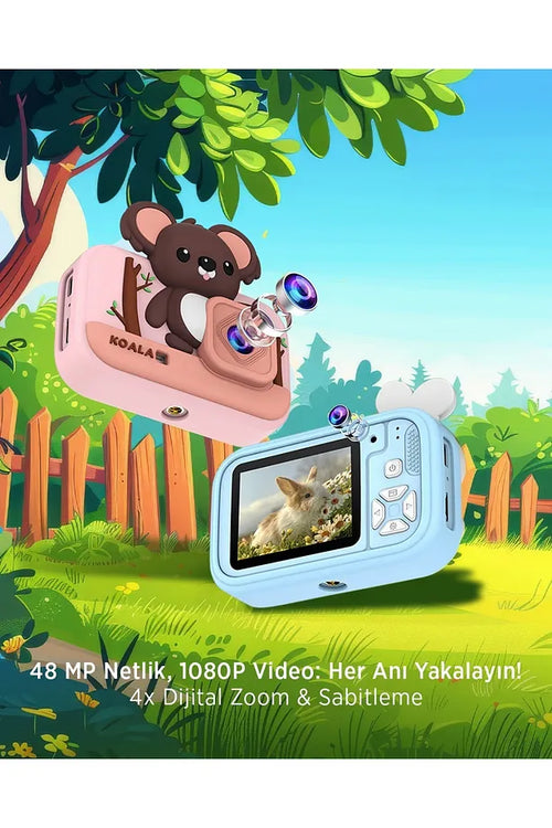 Çocuk Tasarımlı Çocuk Fotoğraf Makinesi – 48 Mp, 1080p Video, Dijital Zoom, Mini Tripodlu