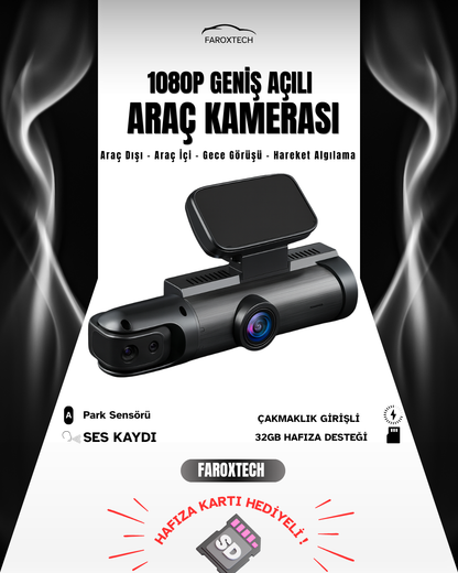 1080P Araç Kamerası – Gece Görüşü - Uzun Şarj - Çakmaklık Girişli - Park Sensörü - Ekran Modları
