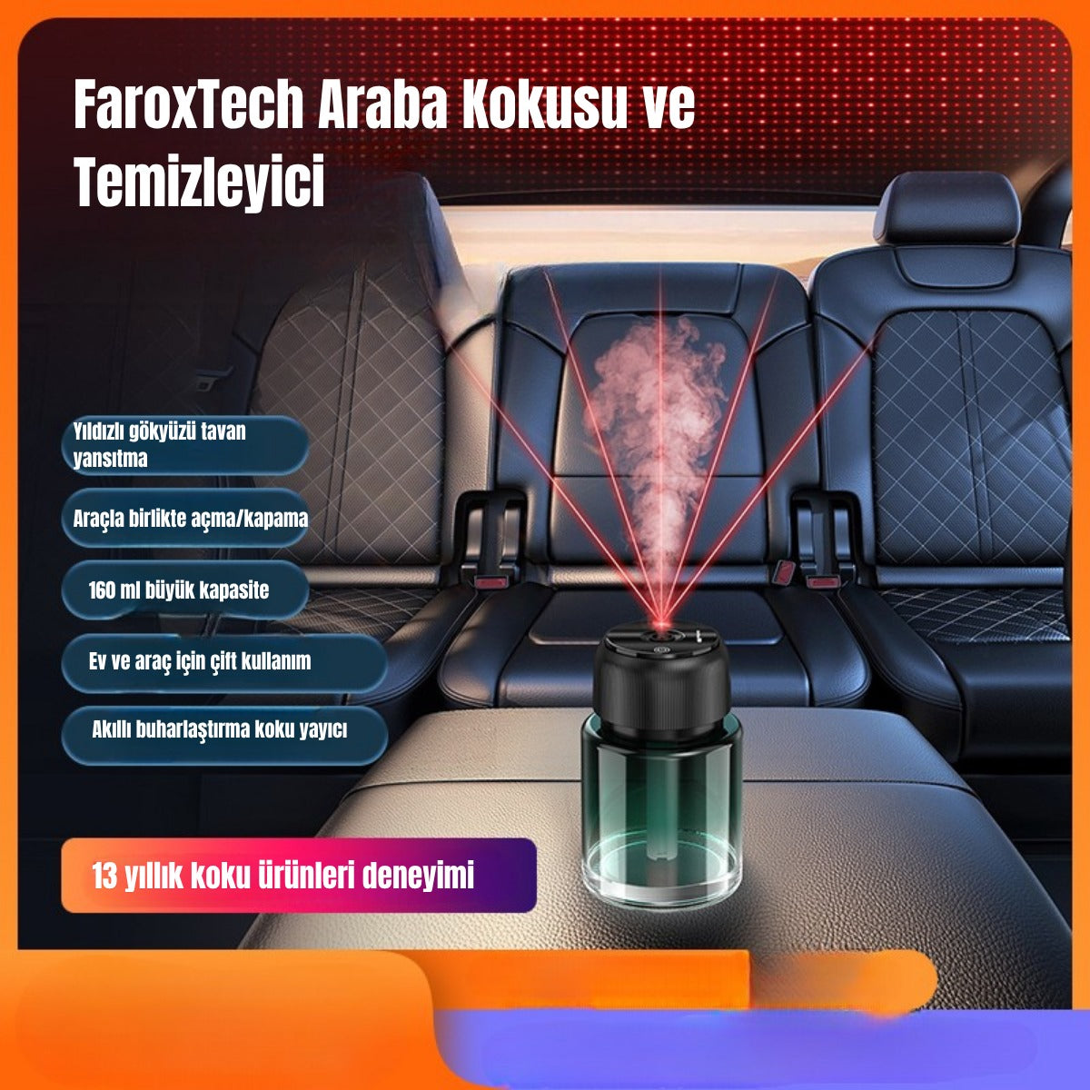 160 ml Araç ve Ev Kullanıma Uygun Akıllı Buharlı Koku Difüzörü | Uzun Süreli Bitkisel Esans | Hamileler İçin Güvenli
