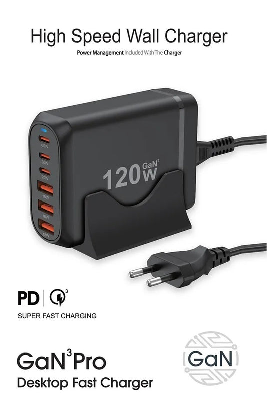 120W GaN³ Çoklu USB Hızlı Şarj Adaptörü | 6 Port PD & QC 3.0 Destekli Masaüstü Şarj Cihazı