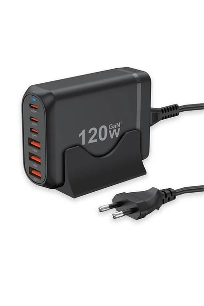120W GaN³ Çoklu USB Hızlı Şarj Adaptörü | 6 Port PD & QC 3.0 Destekli Masaüstü Şarj Cihazı