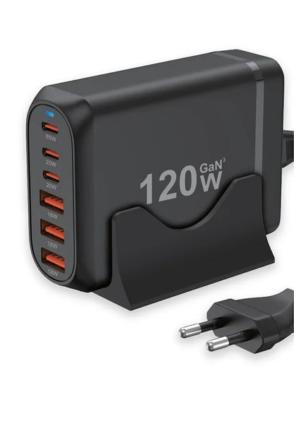 120W GaN³ Çoklu USB Hızlı Şarj Adaptörü | 6 Port PD & QC 3.0 Destekli Masaüstü Şarj Cihazı