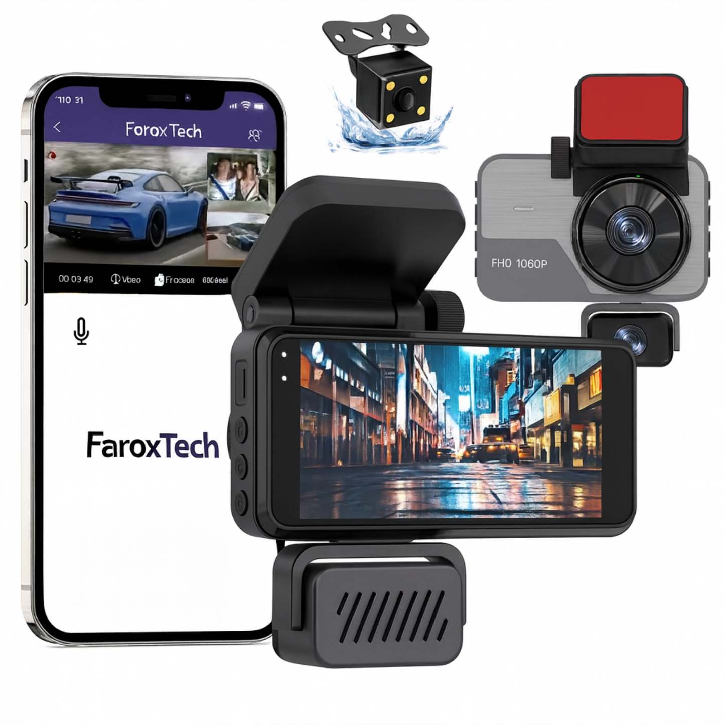 3 Kanallı 1080P FHD Araç Kamerası – Ön + İç + Arka Kayıt | Gece Görüşü | Süper Net Görüntü | Zorunlu Araç Kamerası