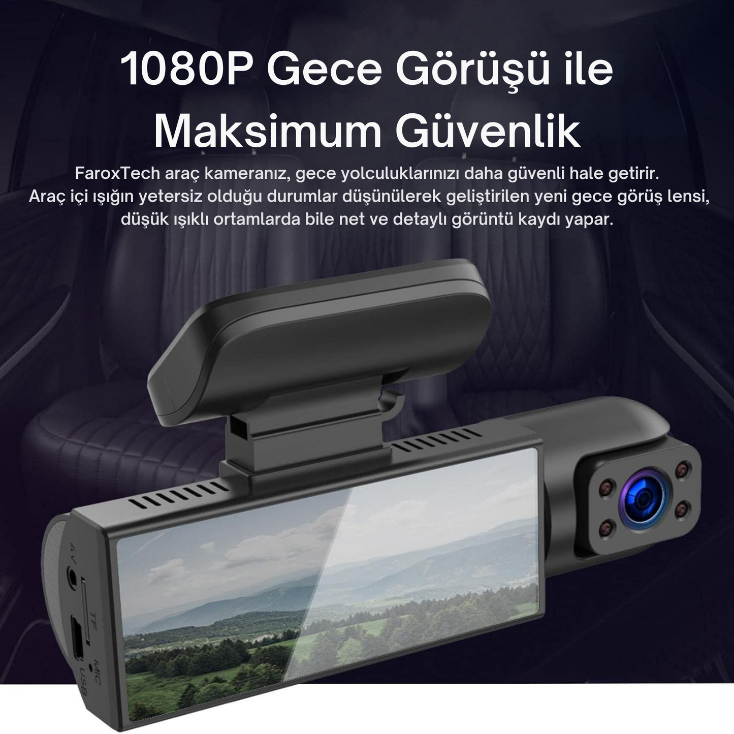 1080P Araç Kamerası – Gece Görüşü - Uzun Şarj - Çakmaklık Girişli - Park Sensörü - Ekran Modları