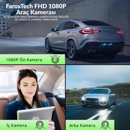 3 Kanallı 1080P FHD Araç Kamerası – Ön + İç + Arka Kayıt | Gece Görüşü | Süper Net Görüntü | Zorunlu Araç Kamerası