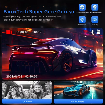 3 Kanallı 1080P FHD Araç Kamerası – Ön + İç + Arka Kayıt | Gece Görüşü | Süper Net Görüntü | Zorunlu Araç Kamerası