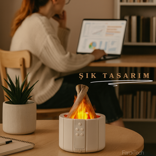 4’ü 1 Arada Alev Efektli Difüzör | Nemlendirici, Difüzör, Gece Lambası & Ortam Işığı
