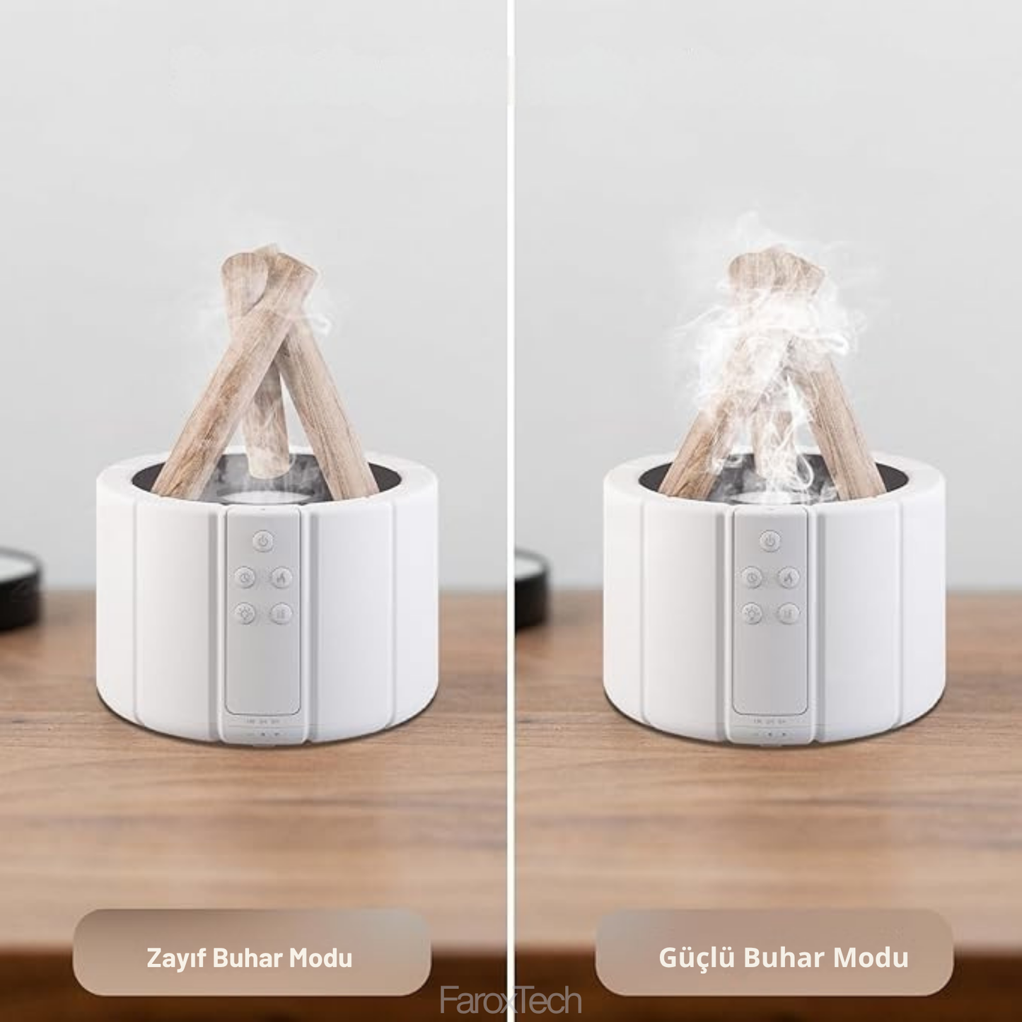 4’ü 1 Arada Alev Efektli Difüzör | Nemlendirici, Difüzör, Gece Lambası & Ortam Işığı