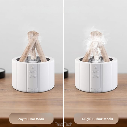 4’ü 1 Arada Alev Efektli Difüzör | Nemlendirici, Difüzör, Gece Lambası & Ortam Işığı