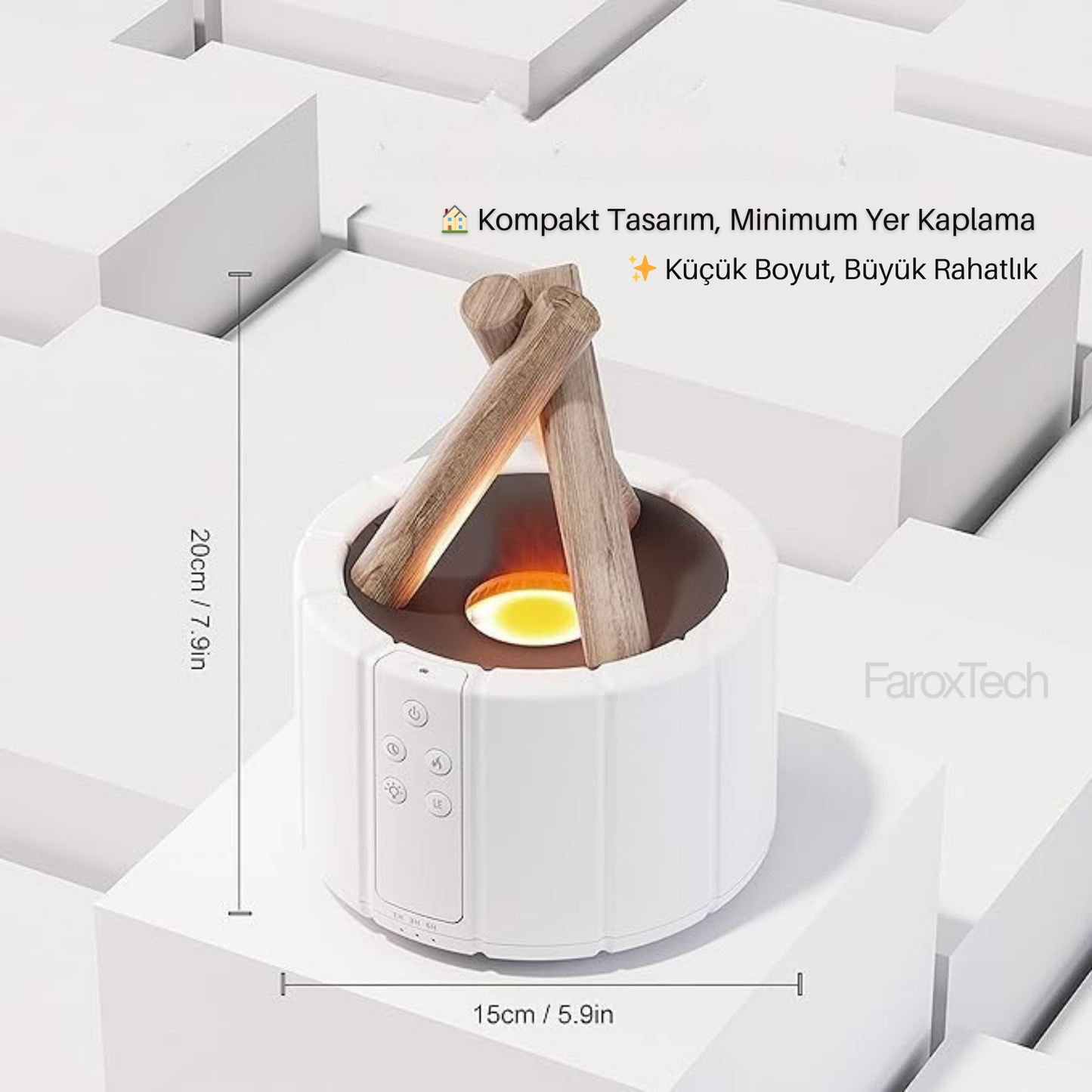 4’ü 1 Arada Alev Efektli Difüzör | Nemlendirici, Difüzör, Gece Lambası & Ortam Işığı