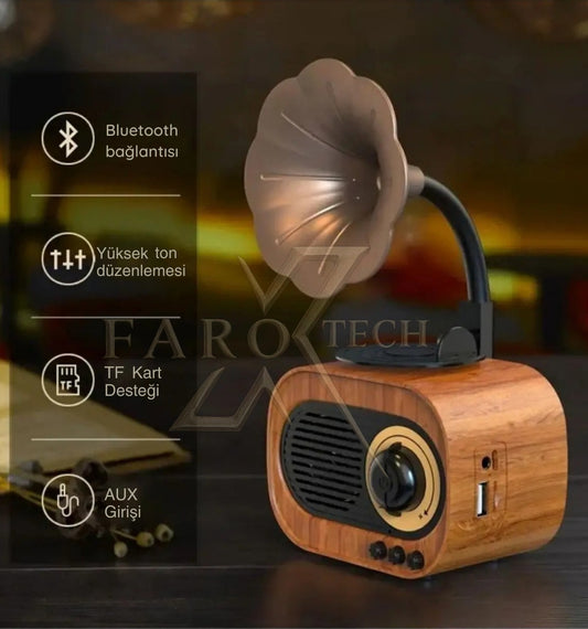 Retro Tasarımlı Hoparlörlü Gramofon | Kablosuz Müzik Çalar & Dekoratif Ses Sistemi