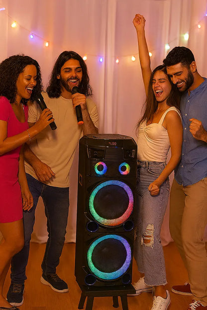 Kamp – Parti – Karaoke İçin Dev Speaker | 3000W LED Işıklı Bluetooth Hoparlör | 2 Mikrofonlu