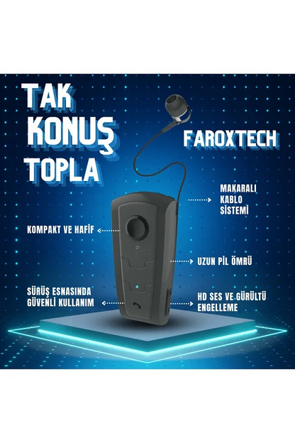 Makaralı Bluetooth Kulaklık | Eller Serbest | HD Ses | Otomatik Kablo Toplama