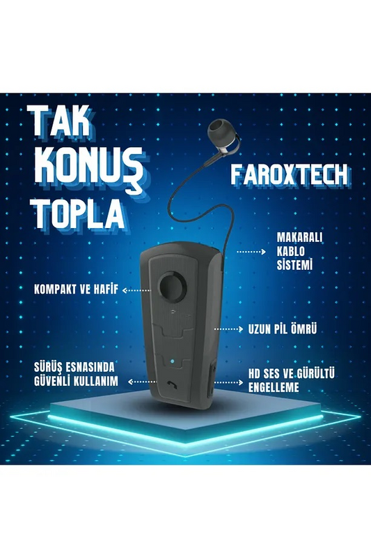 Makaralı Bluetooth Kulaklık | Eller Serbest | HD Ses | Otomatik Kablo Toplama