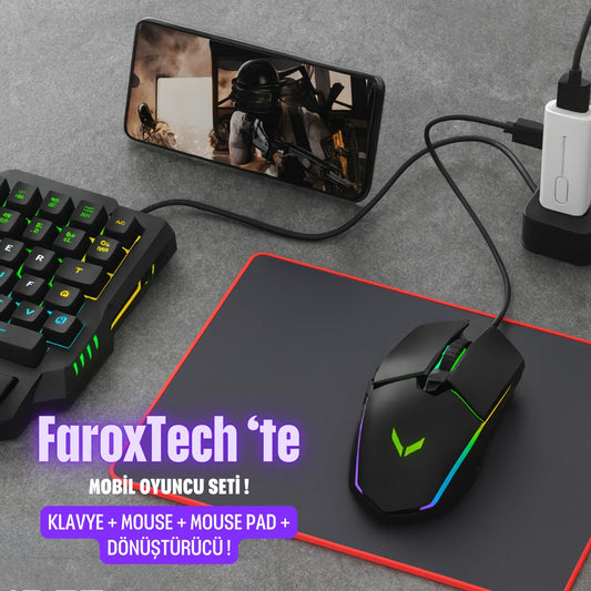 5’i 1 Arada Mobil Oyun Seti | RGB Mouse, Tek Elle Klavye, Telefon Tutucu & Mouse Pad