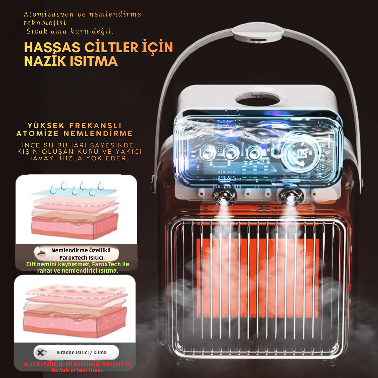 Akıllı Nemlendirme Isıtıcısı – Ortamı Kurutmadan Sıcaklık Sağlar - Hassas Ciltler - Ultra Sessiz