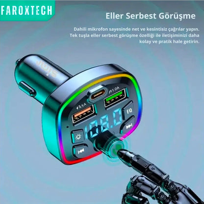 Bluetooth FM Transmitter Araba Çakmaklık | Hızlı Şarj