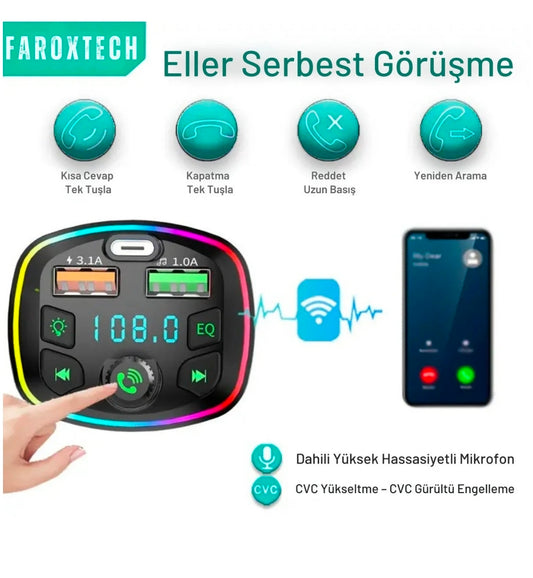 Bluetooth FM Transmitter Araba Çakmaklık | Hızlı Şarj