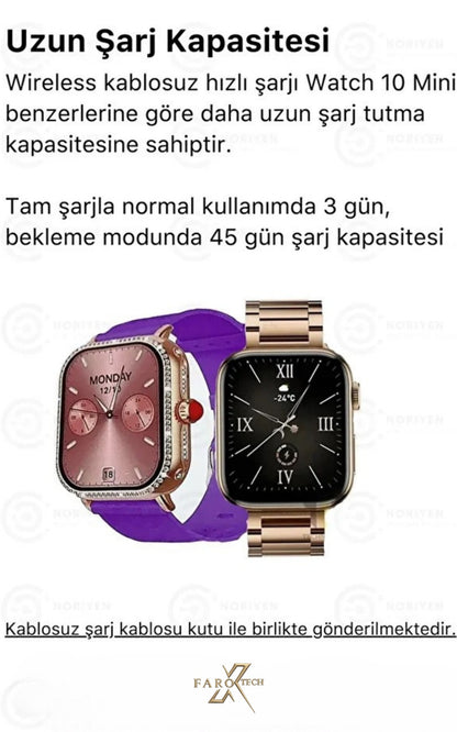 3’ü 1 Arada Akıllı Saat Seti – Şık Kadın Kol Saati + 3 Farklı Kordon | Nabız Ölçer, Adım Sayar, Bildirim Takibi