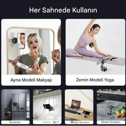 360° Döner Manyetik Vakumlu Telefon Tutucu – Araç ve Masa Üstü Kullanım, Güçlü Mıknatıs, Ayarlanabilir Kol