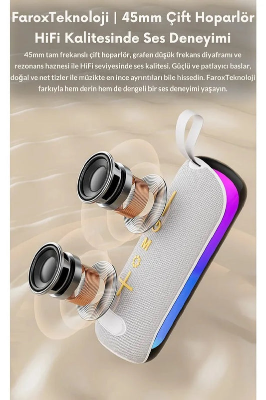 Taşınabilir Bluetooth Hoparlör | Güçlü Bas, Renkli LED Işık, Su Geçirmez Kablosuz Speaker