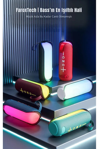 Taşınabilir Bluetooth Hoparlör | Güçlü Bas, Renkli LED Işık, Su Geçirmez Kablosuz Speaker