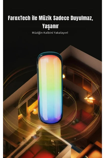 Taşınabilir Bluetooth Hoparlör | Güçlü Bas, Renkli LED Işık, Su Geçirmez Kablosuz Speaker