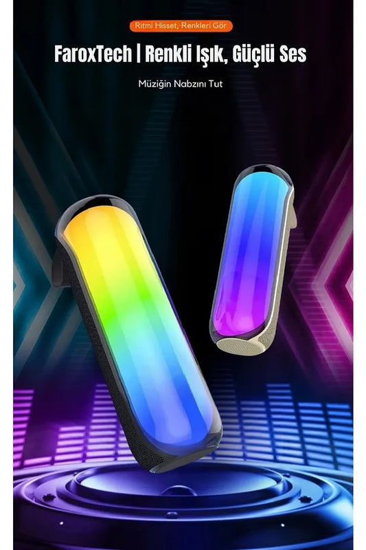 Taşınabilir Bluetooth Hoparlör | Güçlü Bas, Renkli LED Işık, Su Geçirmez Kablosuz Speaker